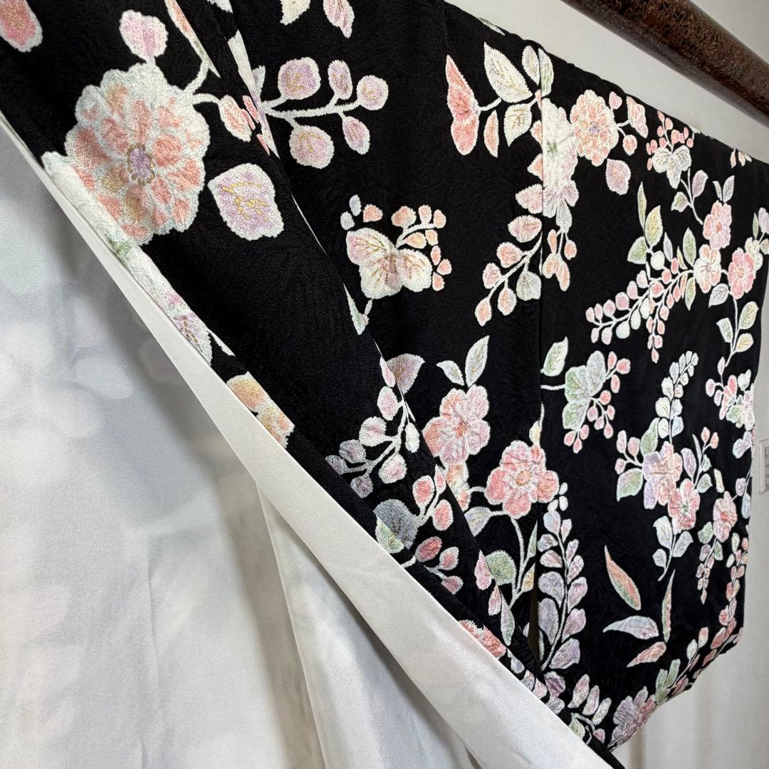 超美品　正絹　小紋　和装　着物　袷　168裄66 三越　辻ヶ花　トール　黒　薄紫