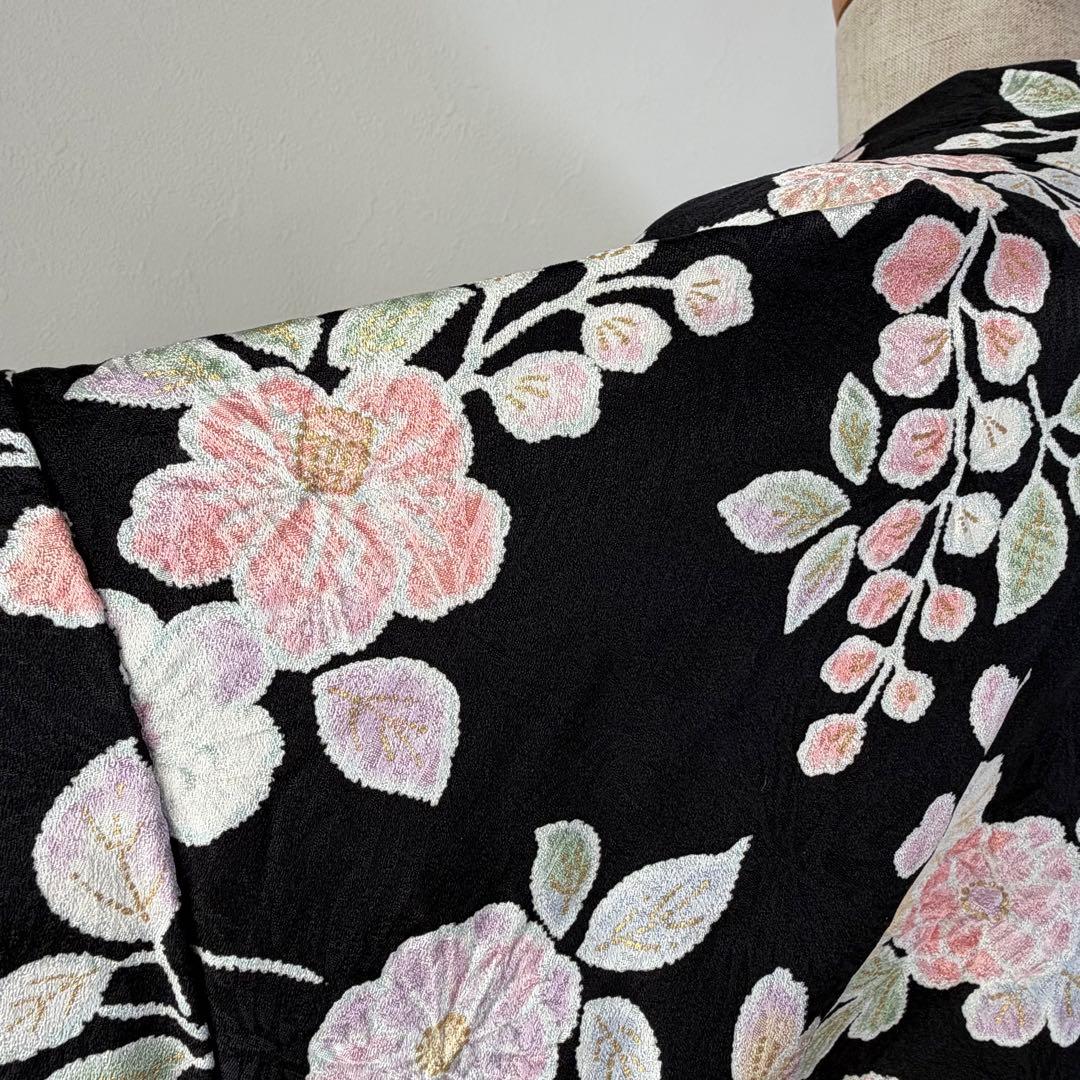 超美品　正絹　小紋　和装　着物　袷　168裄66 三越　辻ヶ花　トール　黒　薄紫