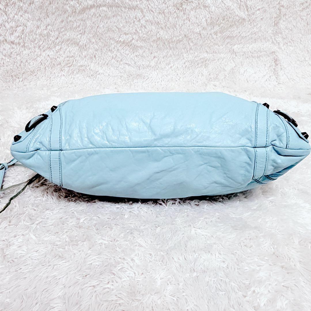 BALENCIAGA クラシックシティ ライトブルー レザー ハンドバッグ 鏡付