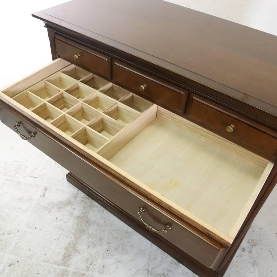 値下府中家具 整理箪笥 5段 ワイドチェスト クラシック調 府中家具工業協同組合