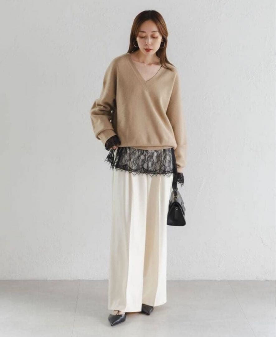 NOBLE サラサシアーレースブラウス　黒　ブラック　25AW 今季