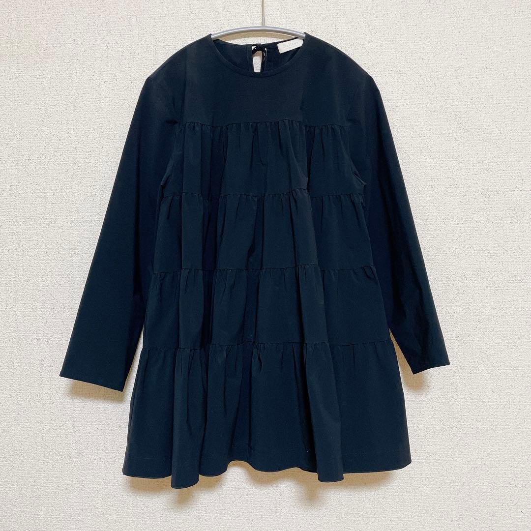 ballseyストレッチタフタ ティアードブラウス　ネイビー