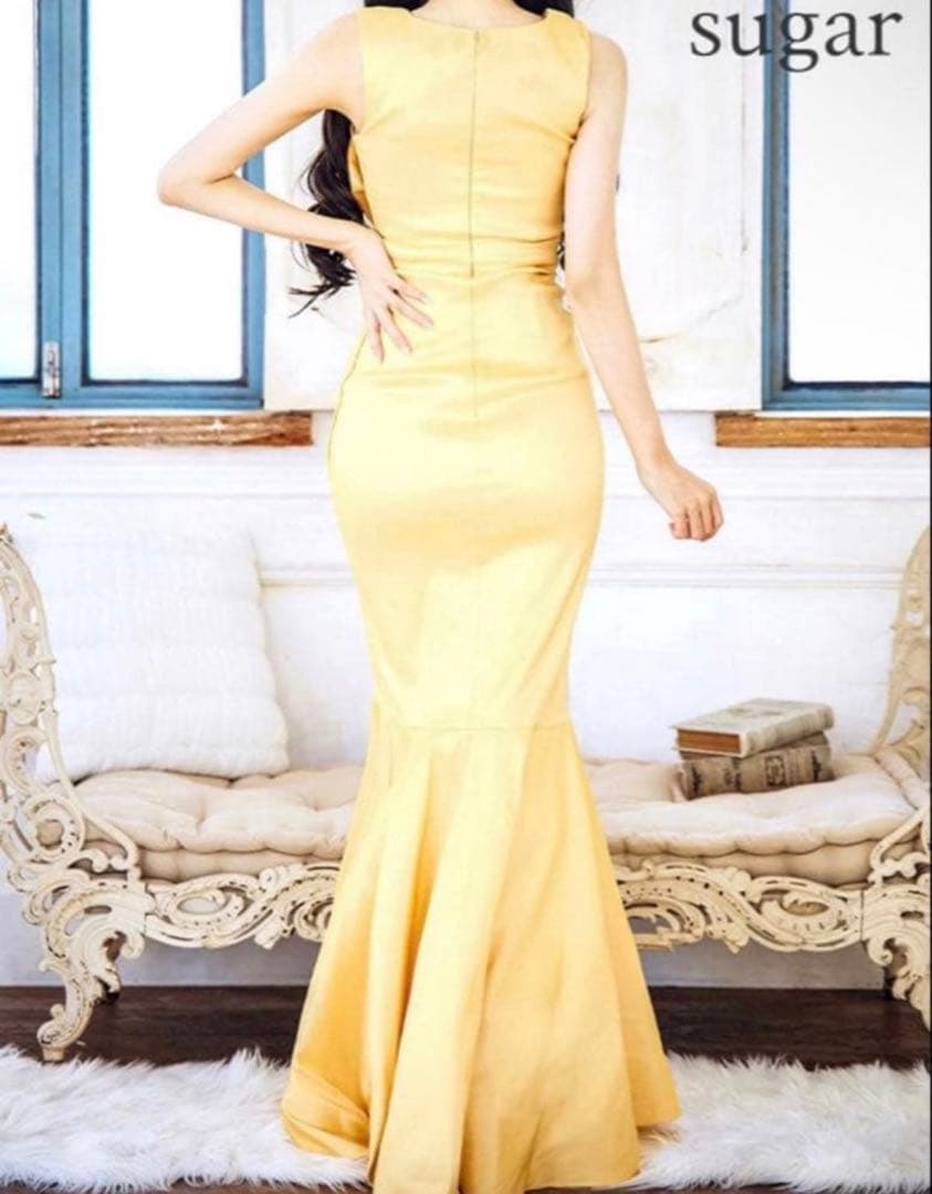 【SUGAR】イエローマーメイドドレス ノースリーブ ロングドレス Lサイズ