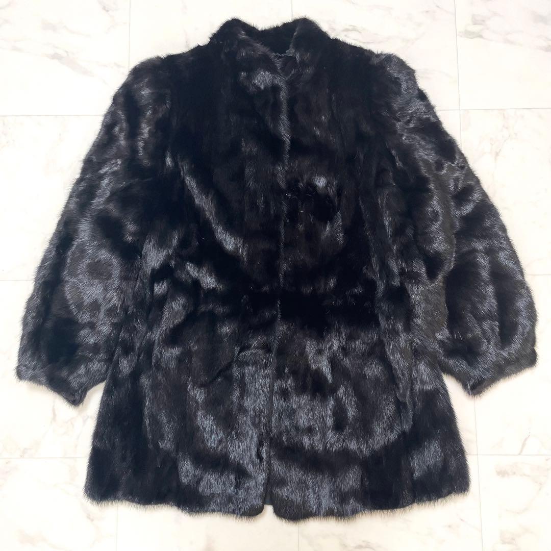 極美品 SAGA サガミンク 銀タグ ファーコート 花柄刺繍 ブラック 13