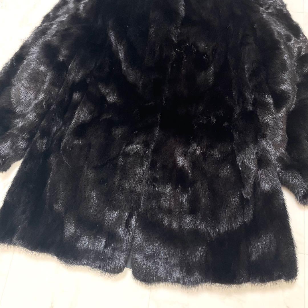 極美品 SAGA サガミンク 銀タグ ファーコート 花柄刺繍 ブラック 13