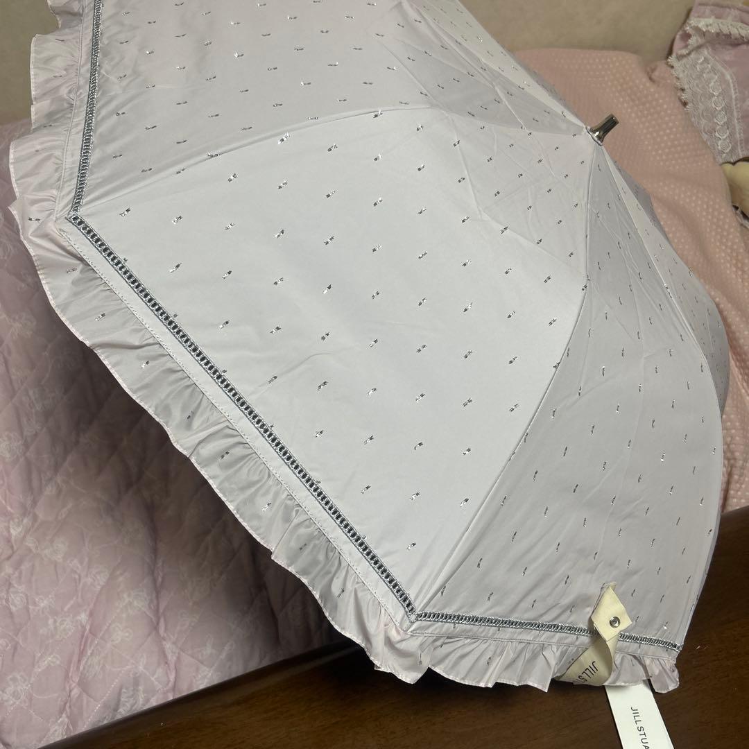 新品ジルスチュアート　コンパクト傘　日傘　晴雨兼用　一級遮光　薄ピンク　フリル