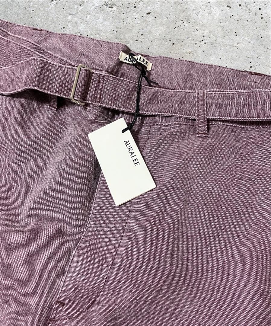【AURALEE 】顔料染め ベルテッドキャンバスパンツ/パープル サイズ5