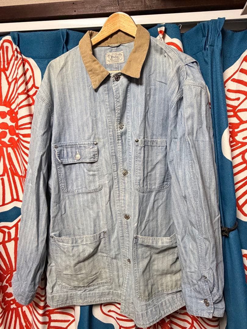 80s ラルフローレン ヘリンボーンデニムカバーオール USA製　Vintage