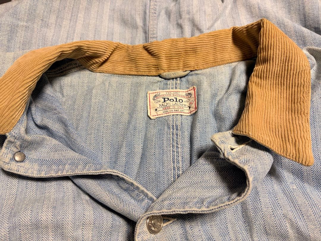 80s ラルフローレン ヘリンボーンデニムカバーオール USA製　Vintage