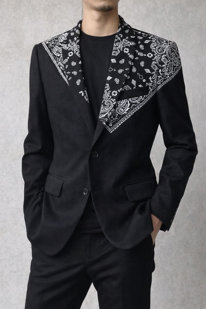 【レア・希少】yoshiokubo バンダナ切替 テーラードジャケット黒 M相当