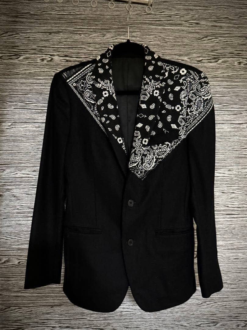 【レア・希少】yoshiokubo バンダナ切替 テーラードジャケット黒 M相当