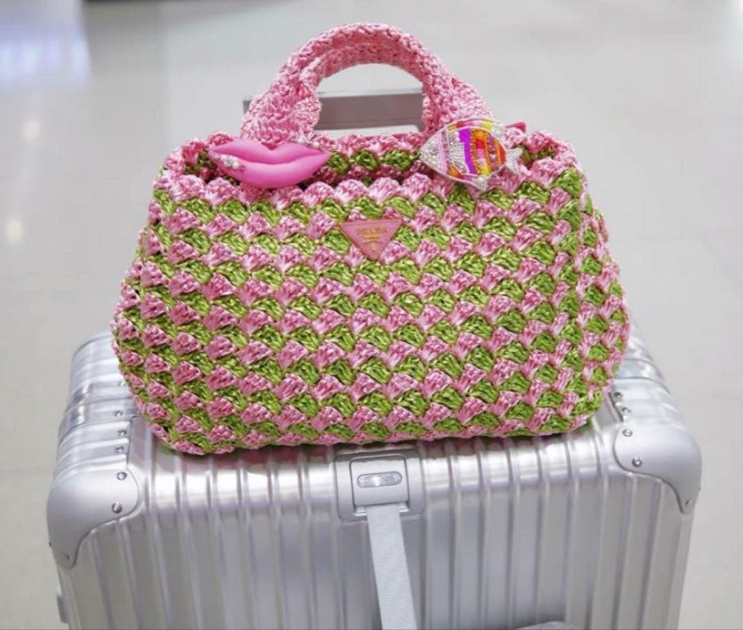 レア美品 PRADA ラフィア カナパ ハンドバッグ トートバッグ カゴバック