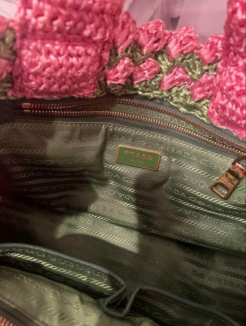 レア美品 PRADA ラフィア カナパ ハンドバッグ トートバッグ カゴバック