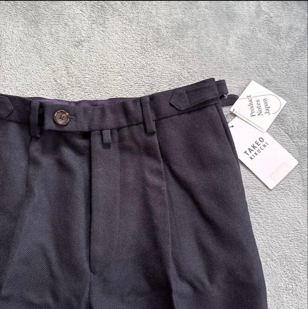 【タケオキクチ】 新品 ウールパンツネイビー M ドレスパンツ スラックス 紺