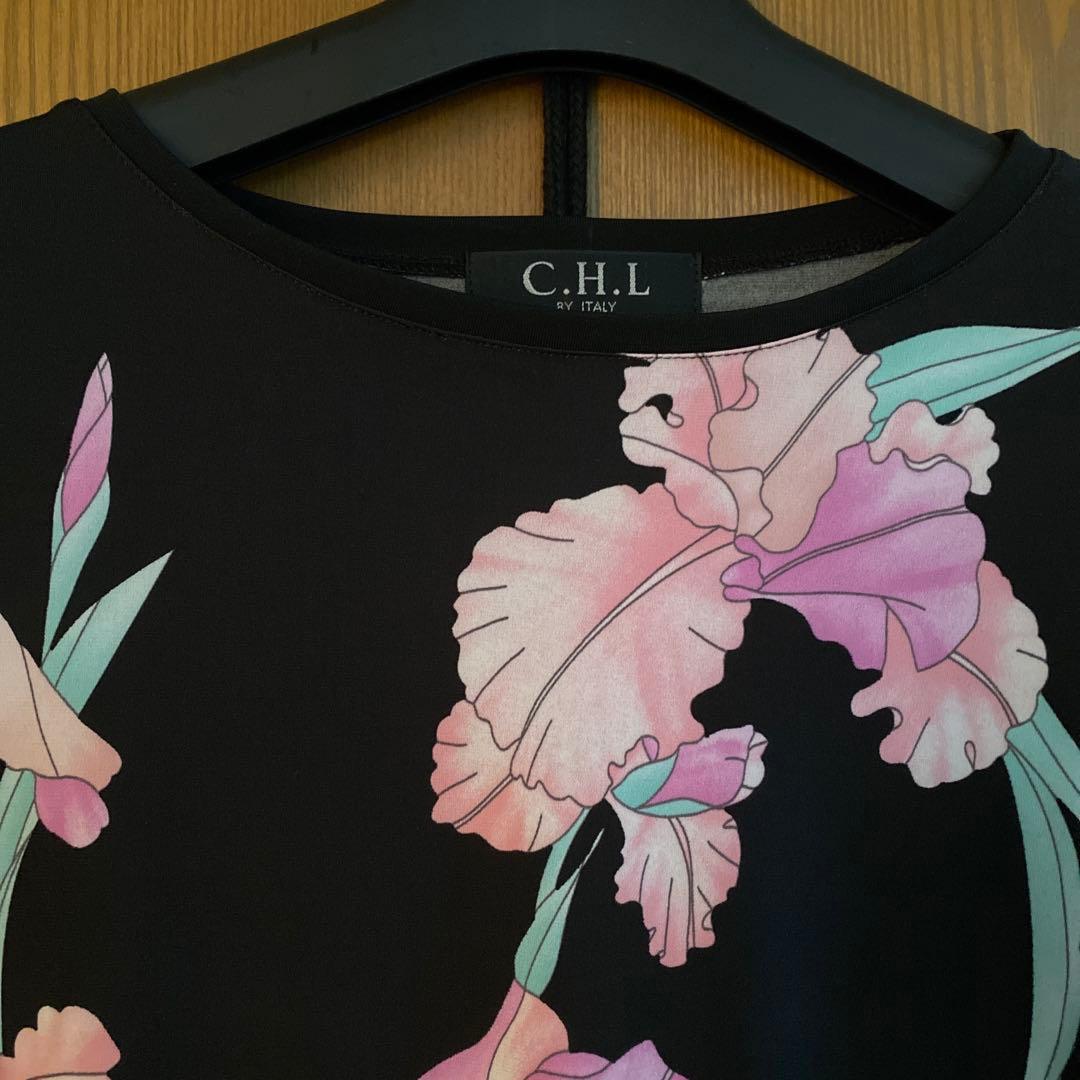 C.H.L レオナール風　長袖チュニック アイリス　黒　ピンク　新品　大きい