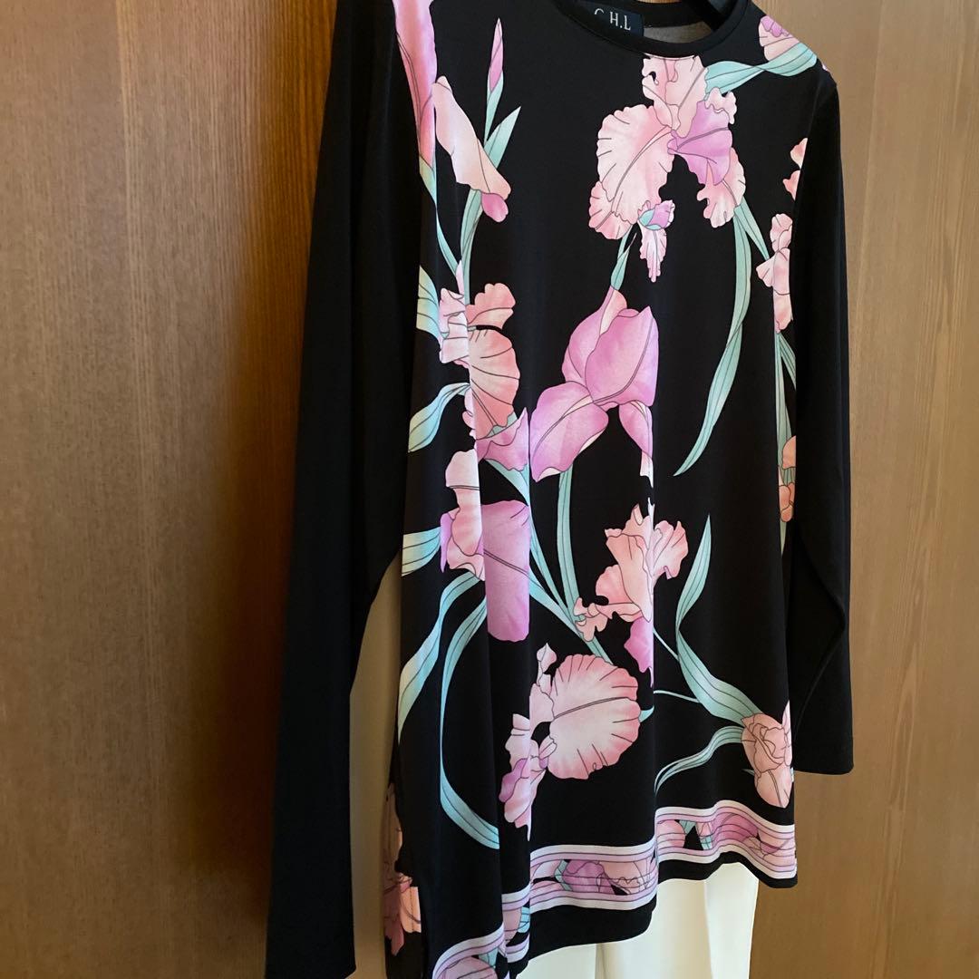 C.H.L レオナール風　長袖チュニック アイリス　黒　ピンク　新品　大きい