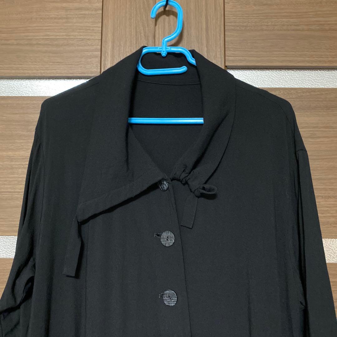 センソユニコ 慈雨 ブラック アシンメトリー ロングシャツブラウス