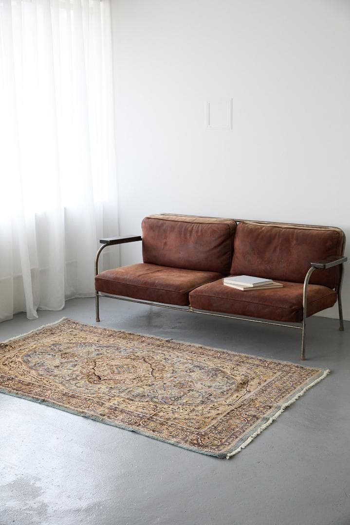 ヴィンテージラグ　トライバルラグ　ラホール産（210×124cm）青　茶　グレー