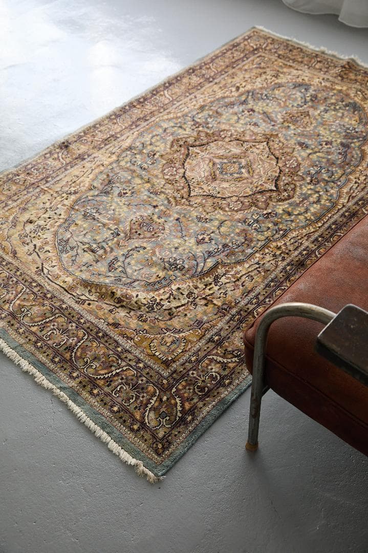 ヴィンテージラグ　トライバルラグ　ラホール産（210×124cm）青　茶　グレー