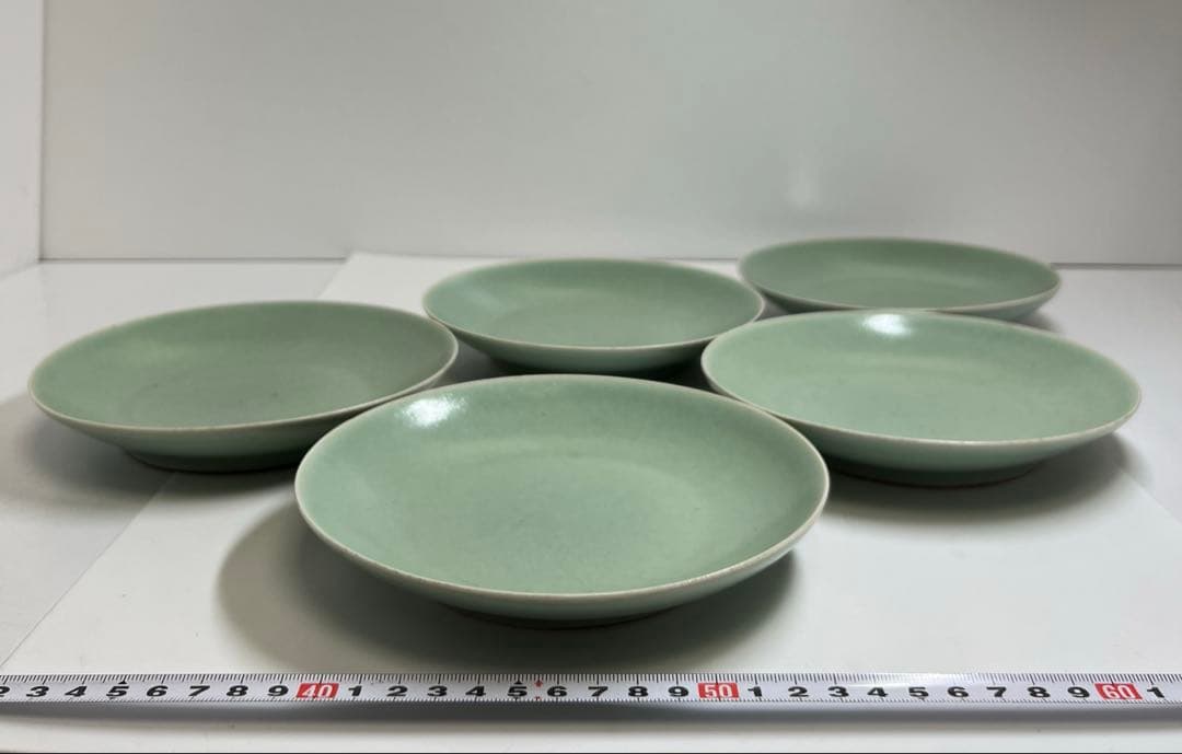 中国美術　大清乾隆年製　青磁中皿5枚　木箱付　約16.7㎝東Y8-0113☆2F