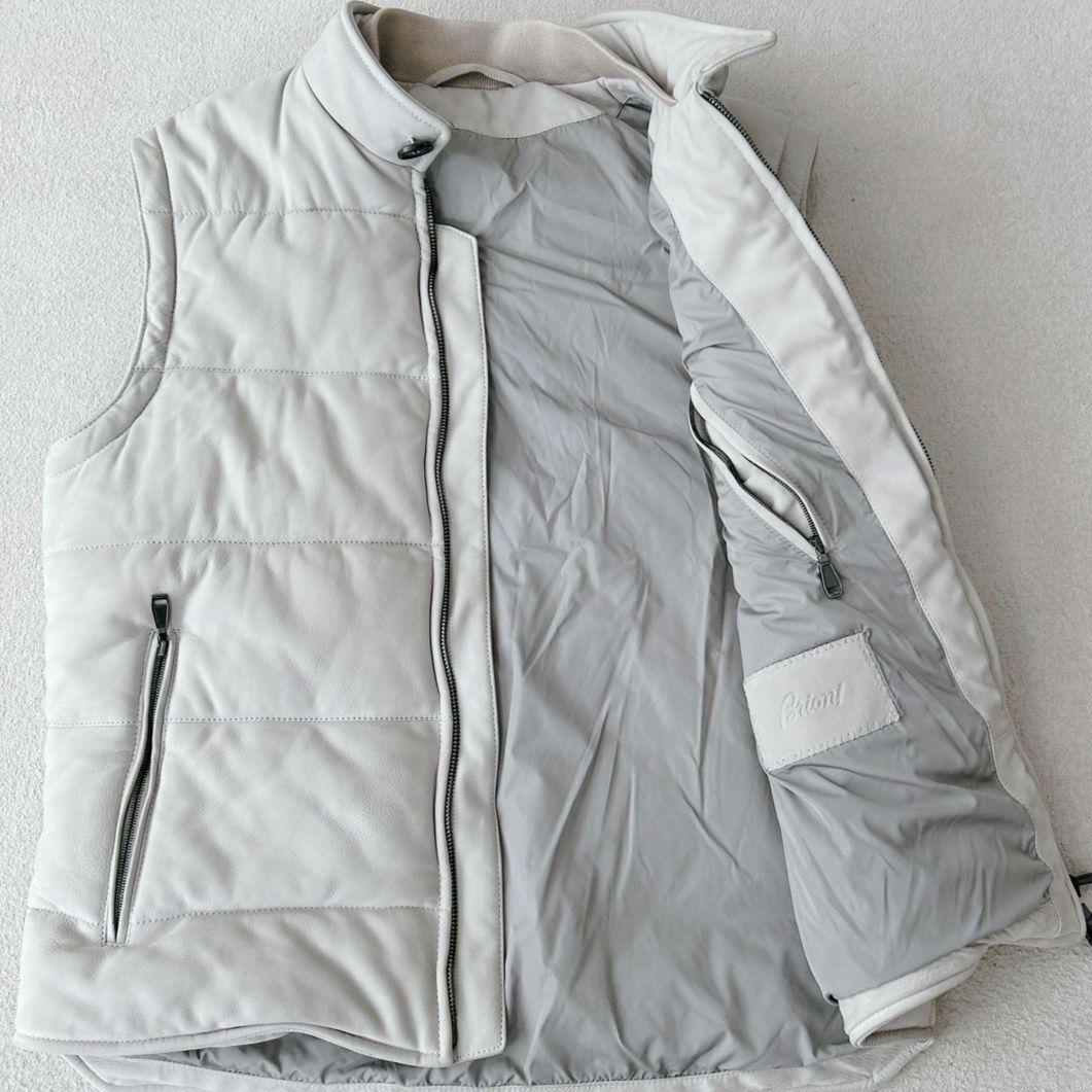 ブリオーニ Brioni ラムレザー 羊革 ダウンベスト ジャケット グレー48