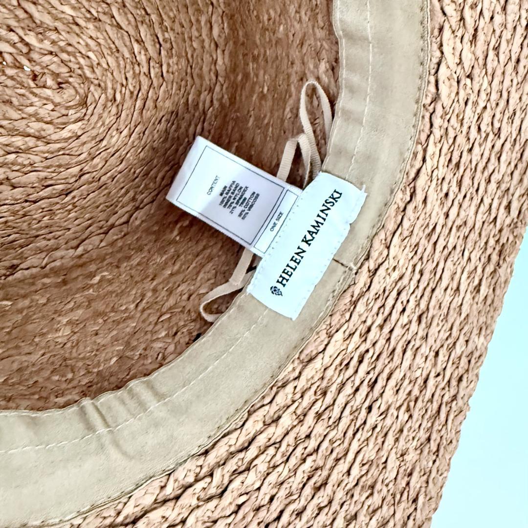 ヘレンカミンスキーhelenkaminski／ラフィアハット／ベージュ 黒リボン