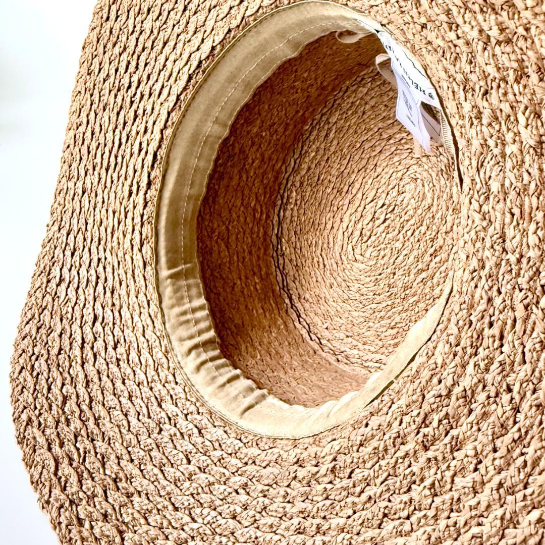 ヘレンカミンスキーhelenkaminski／ラフィアハット／ベージュ 黒リボン