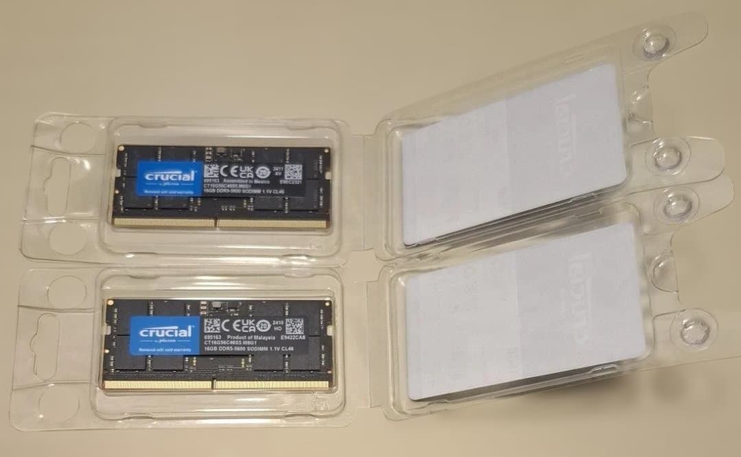 相談可Crucial 16GB DDR5 5600 SODIMM メモリー2枚組