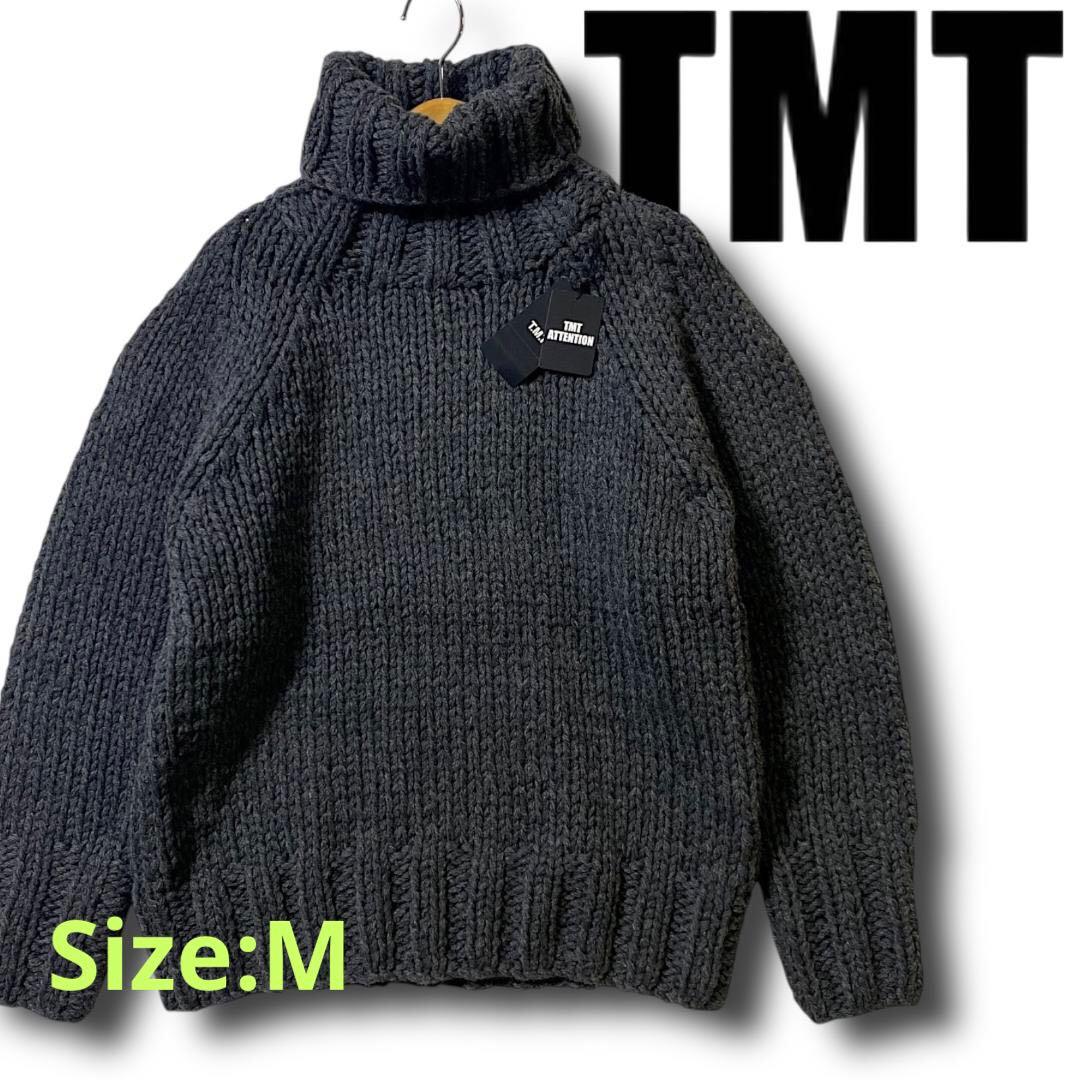 M TMT 毛100％ タートルネック ニット セーター 黒 定価49500円