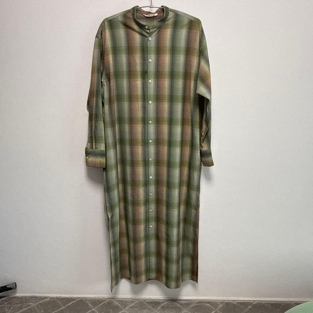 緑系チェック柄ロングシャツワンピース　AURALEE