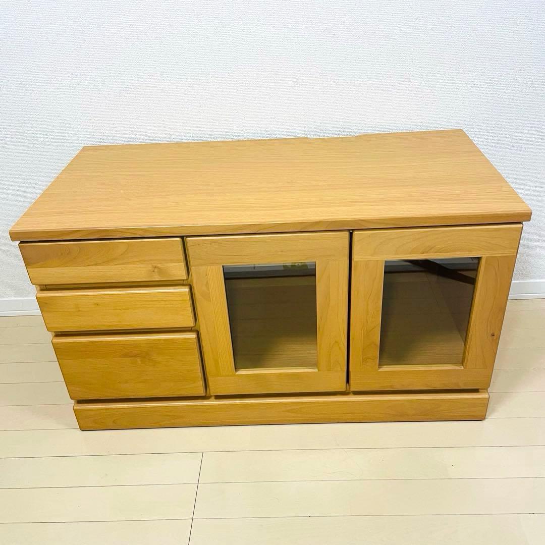 【美品】テレビ台 テレビボード 3段 幅90cm ナチュラル 木製 扉収納付き