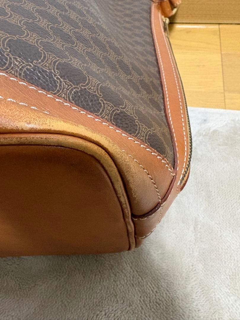 CELINE マカダム柄 巾着ショルダーバッグ ブラウン