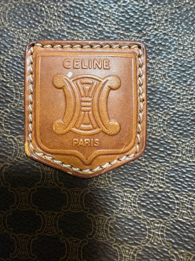 CELINE マカダム柄 巾着ショルダーバッグ ブラウン