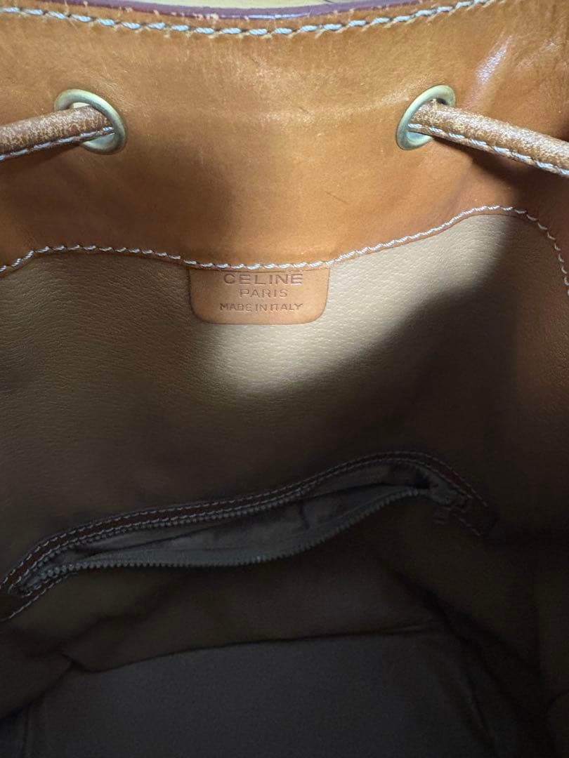 CELINE マカダム柄 巾着ショルダーバッグ ブラウン