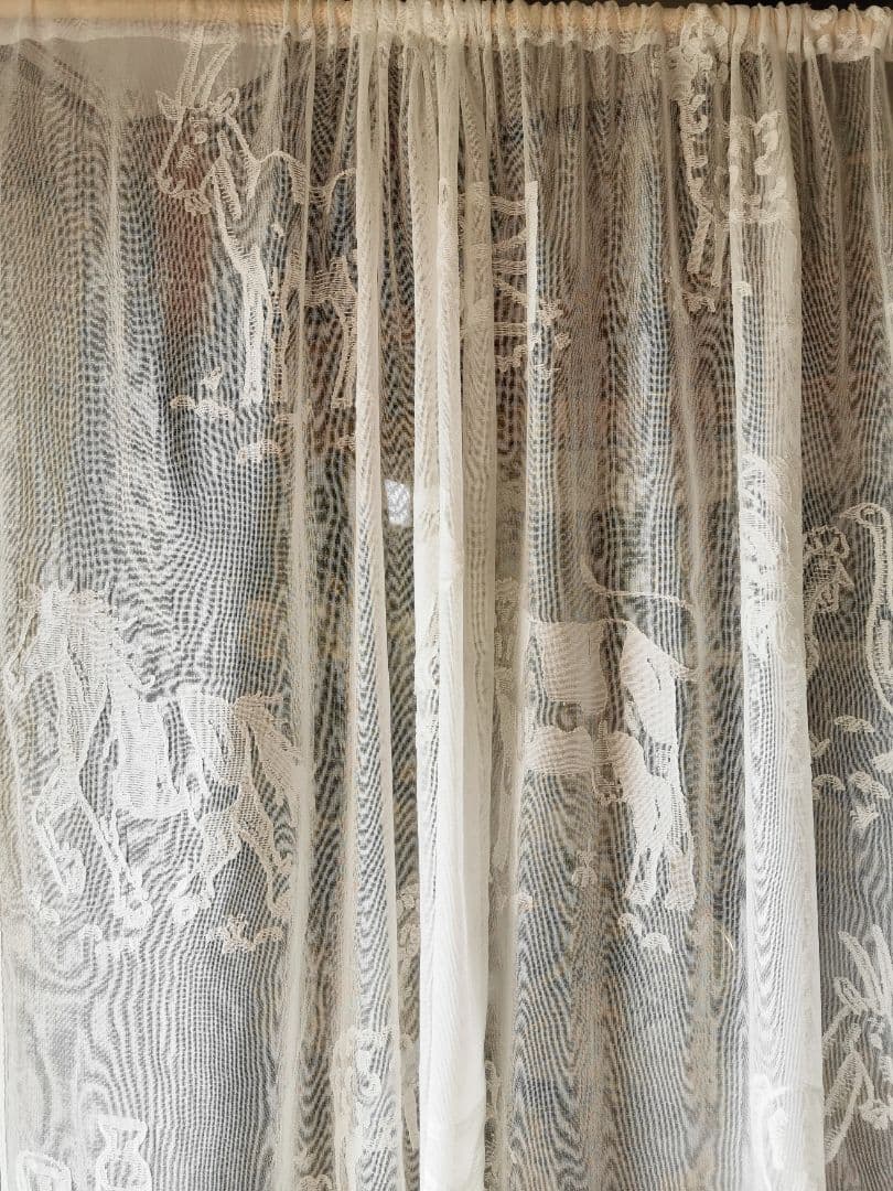 17日特別価格✾アンティーク牧場マドラスレース 酪農 羊馬山羊豚鶏カーテンパネル