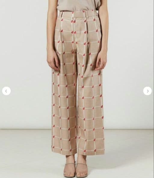 新品未使用 DSC/チェック柄ベージュワイドパンツ ベージュ 38