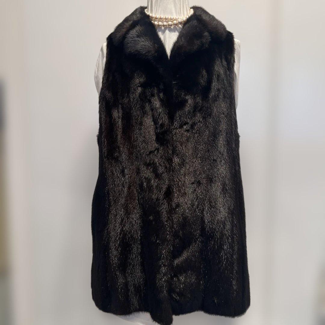 morion　ミンク　襟付きベスト　毛皮　ブラック系　 11号