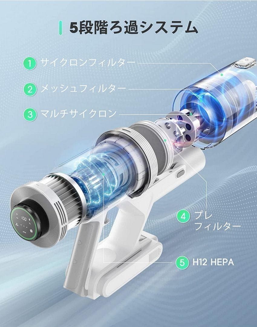 掃除機コードレス32000Pa/400W LEDタッチパネル付きコードレス掃除機