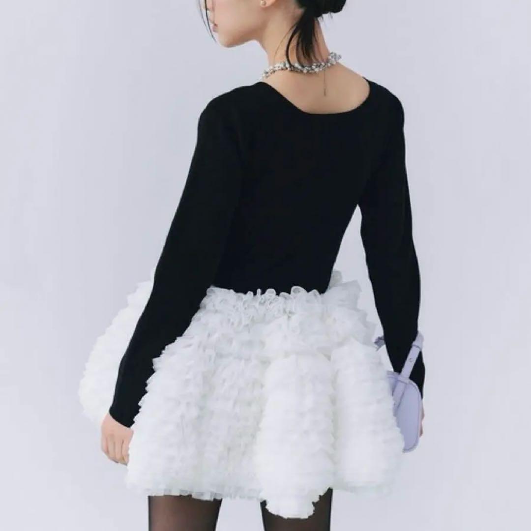 【美品】eimy istoire ボリュームチュールフリルニットワンピース