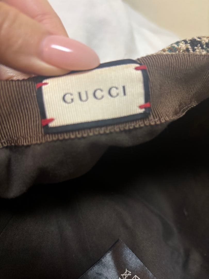 GUCCI チェック柄 ベレー帽　帽子XL60サイズ