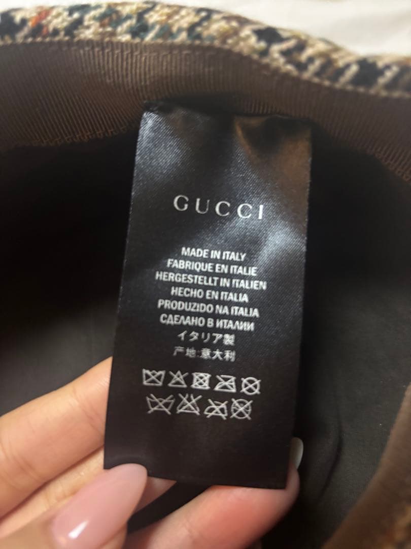 GUCCI チェック柄 ベレー帽　帽子XL60サイズ