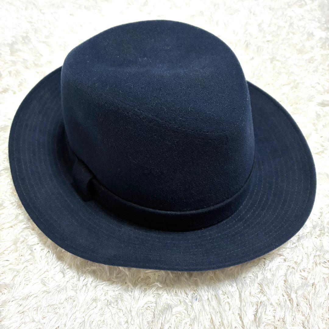 ★人気★エルメス　ネイビー ウール　フェルトハット リボン付き　サイズ57