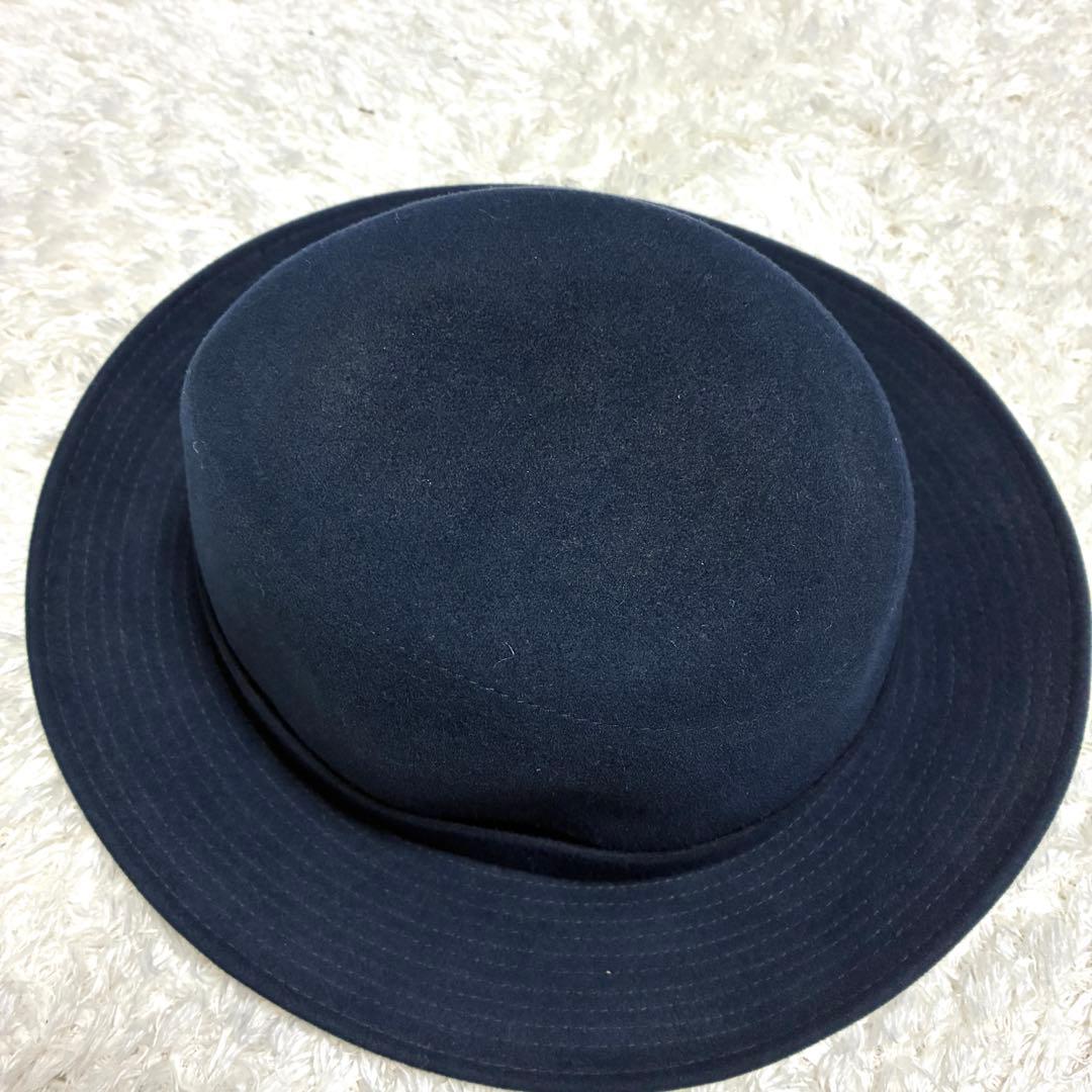 ★人気★エルメス　ネイビー ウール　フェルトハット リボン付き　サイズ57