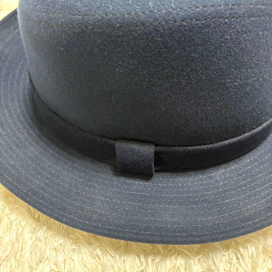 ★人気★エルメス　ネイビー ウール　フェルトハット リボン付き　サイズ57
