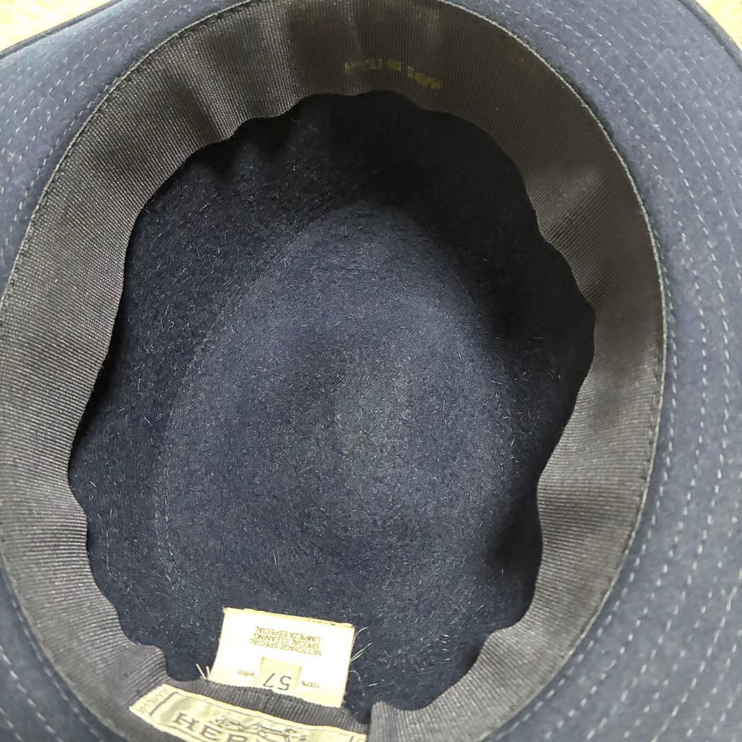 ★人気★エルメス　ネイビー ウール　フェルトハット リボン付き　サイズ57