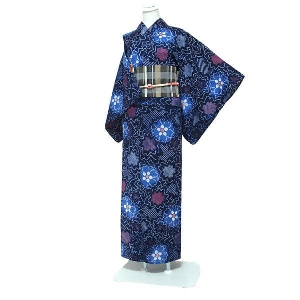 浴衣 有松鳴海絞り 夏物 夏 木綿 手縫い仕立て 裄63 Ｍ 中古 sn1449