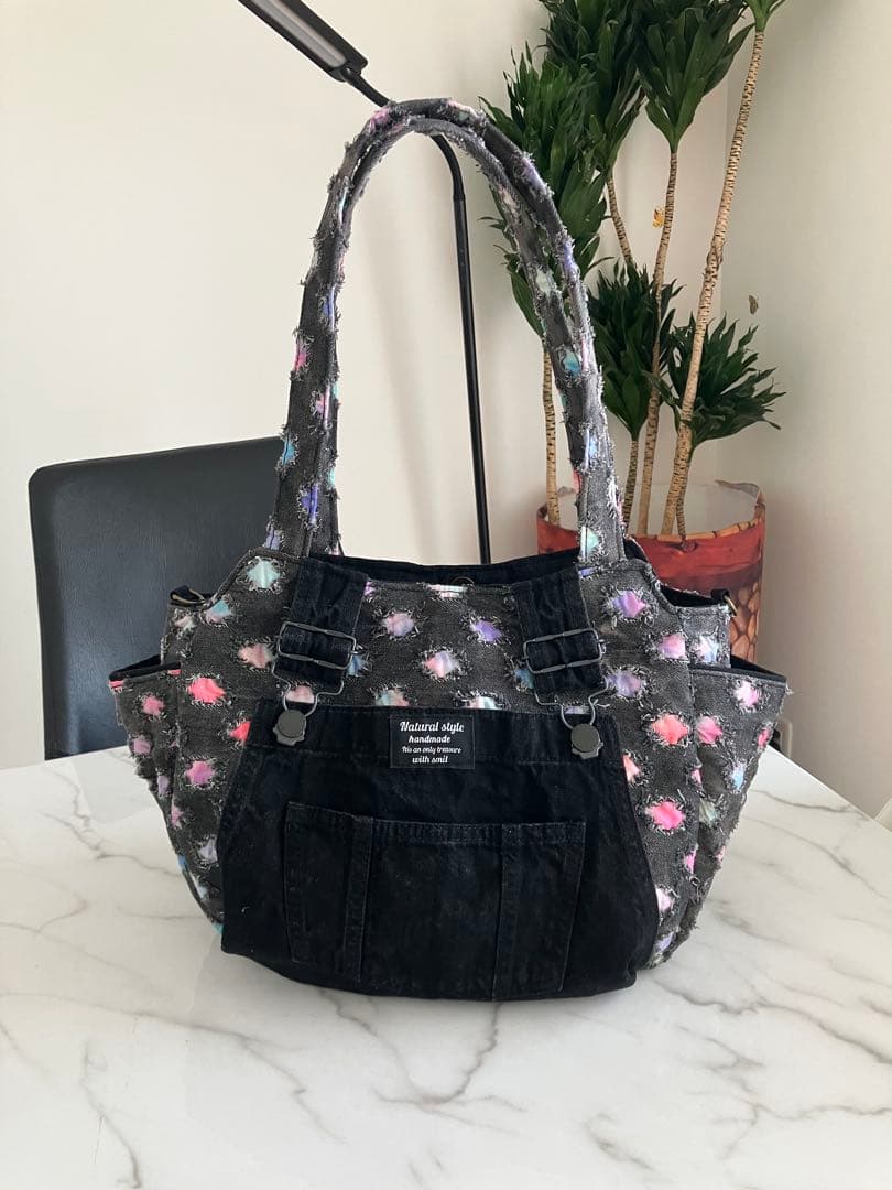 868 まゆ　大きめデニムリメイクバック　ハンドメイド 2点