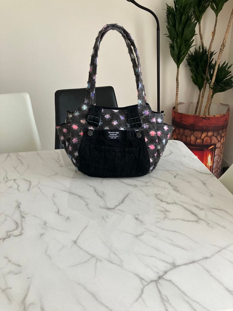 868 まゆ　大きめデニムリメイクバック　ハンドメイド 2点