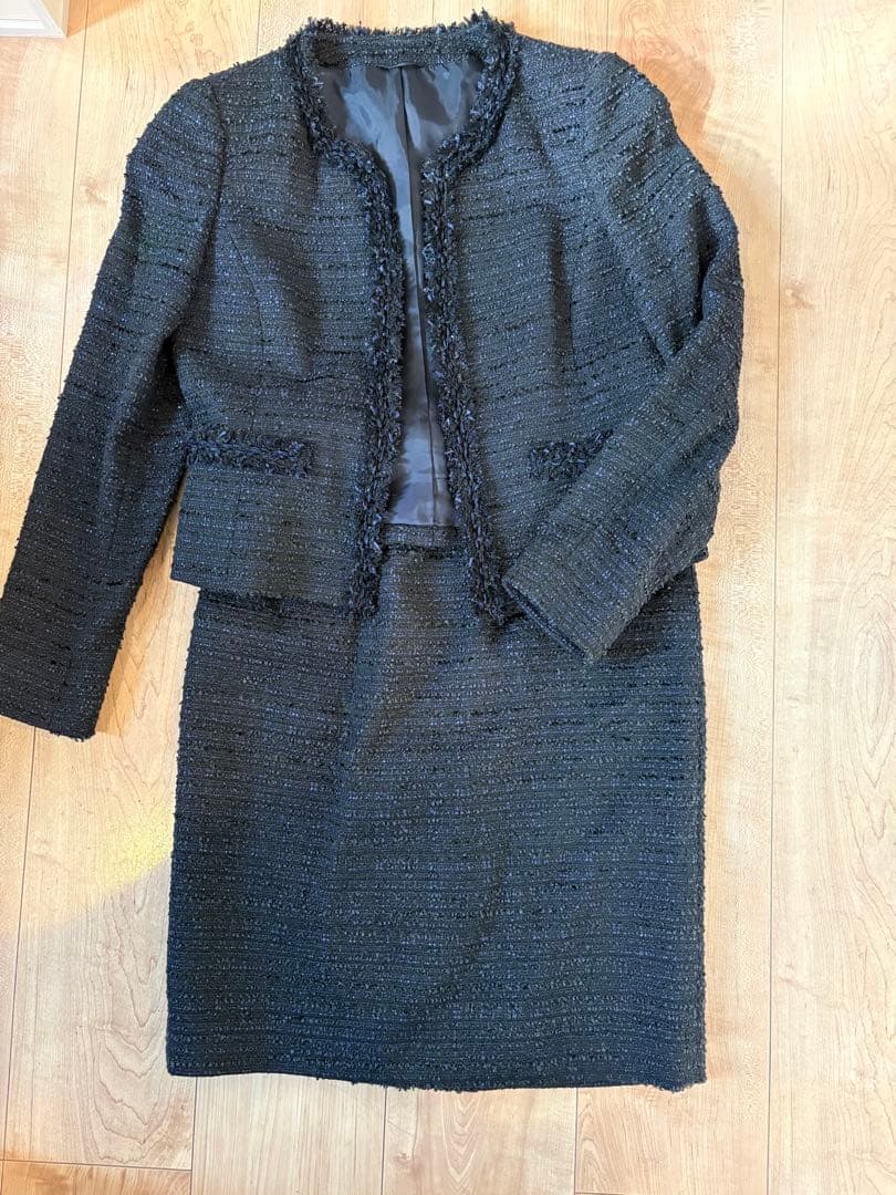 ANAYI 入学式　ノーカラージャケット　スカート　ネイビー　ツィード