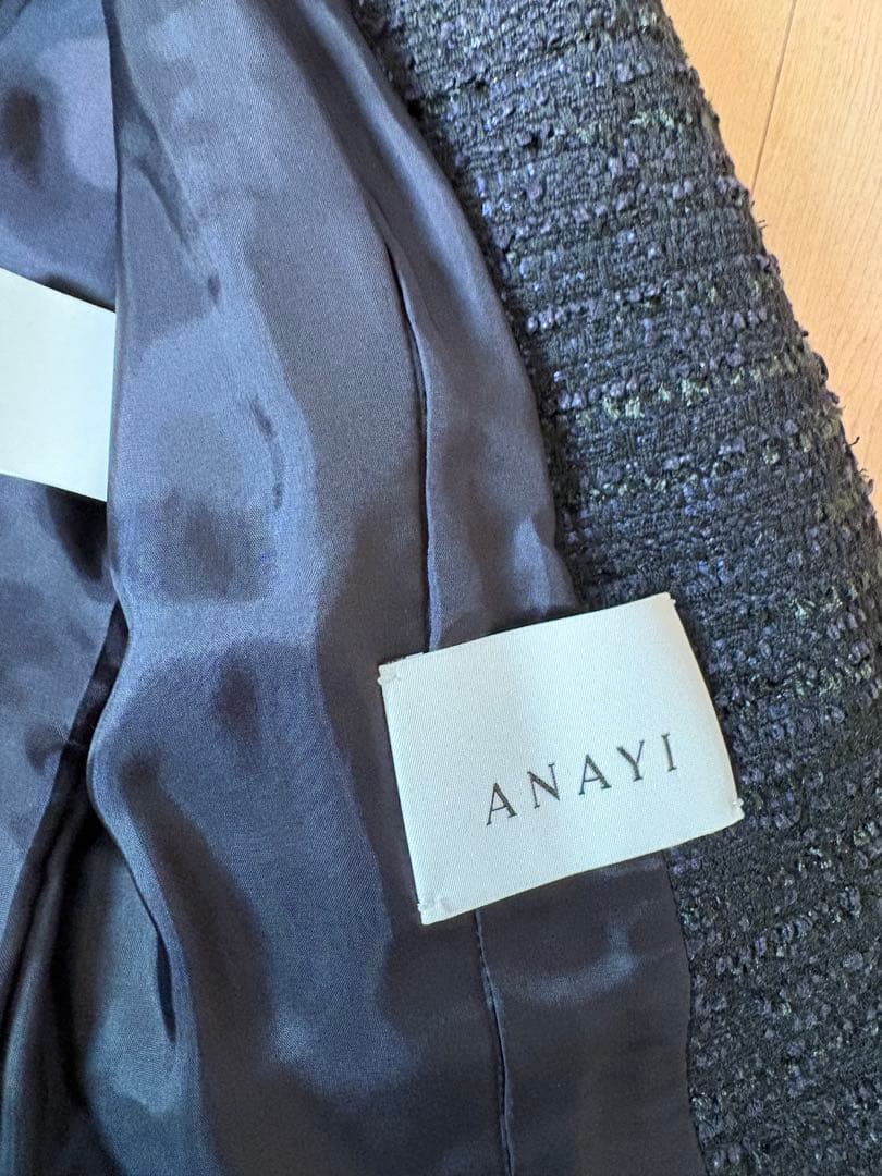 ANAYI 入学式　ノーカラージャケット　スカート　ネイビー　ツィード